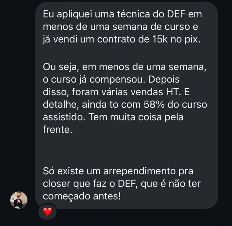Print de aluno com resultado em vendas