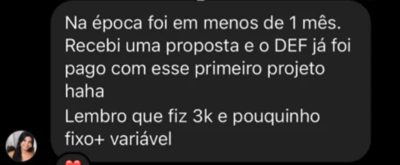 Print de aluno relatando resultado em vendas com o Método DEF